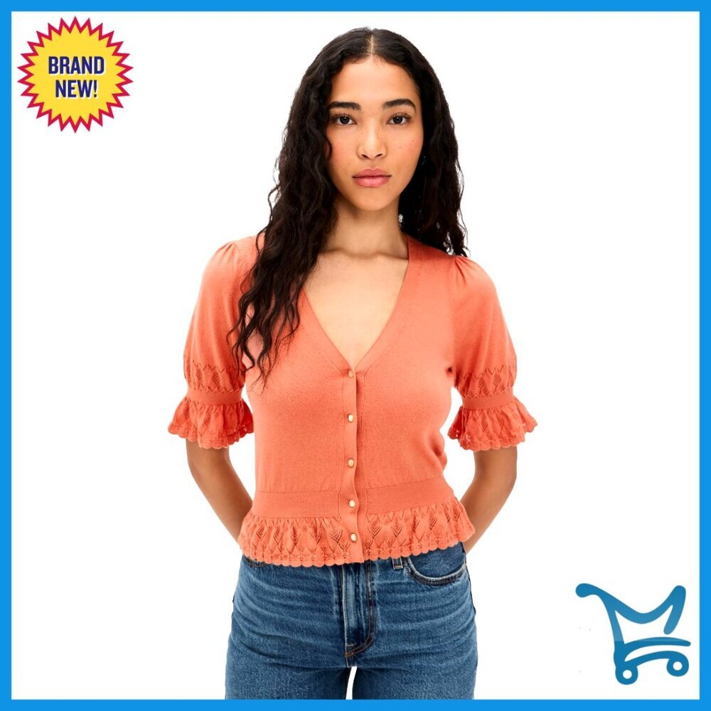 Short Sleeve Cardigan, Recycled Eco Peachskin, V-Neck, Peplum Style